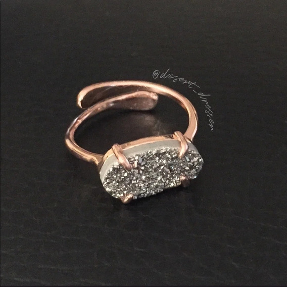 Rose Gold Platinum Druzy Ring​​ - Picture 2 of 4